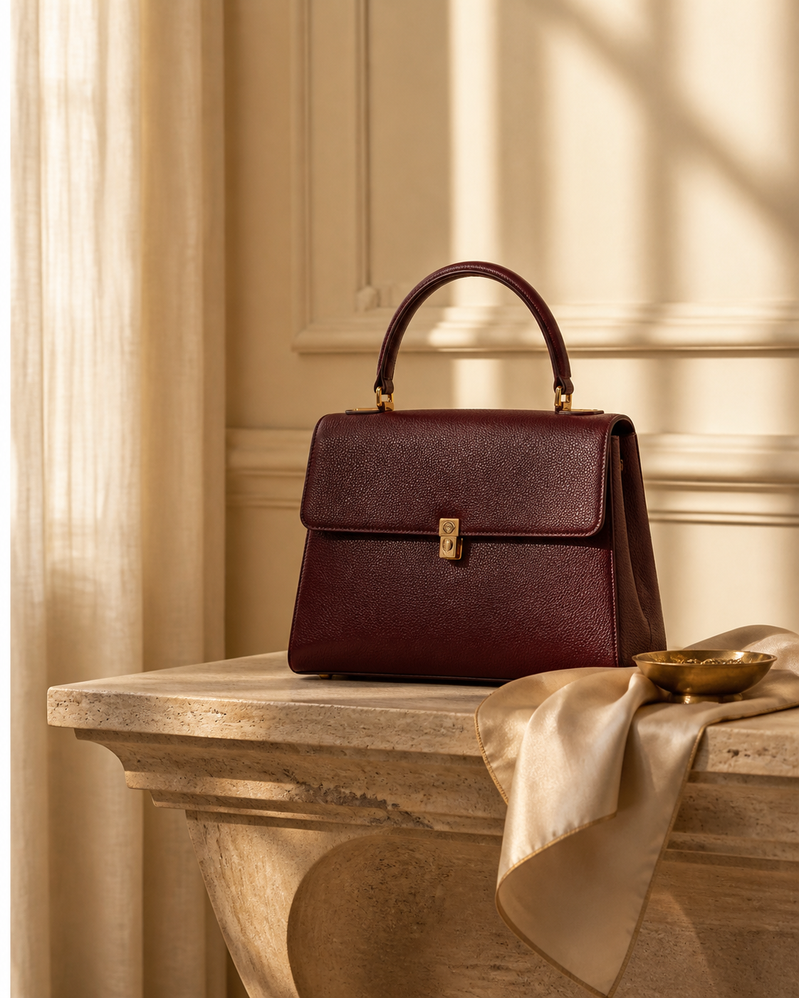 Curated burgundy pre-loved luxury handbag from LuxSuery
